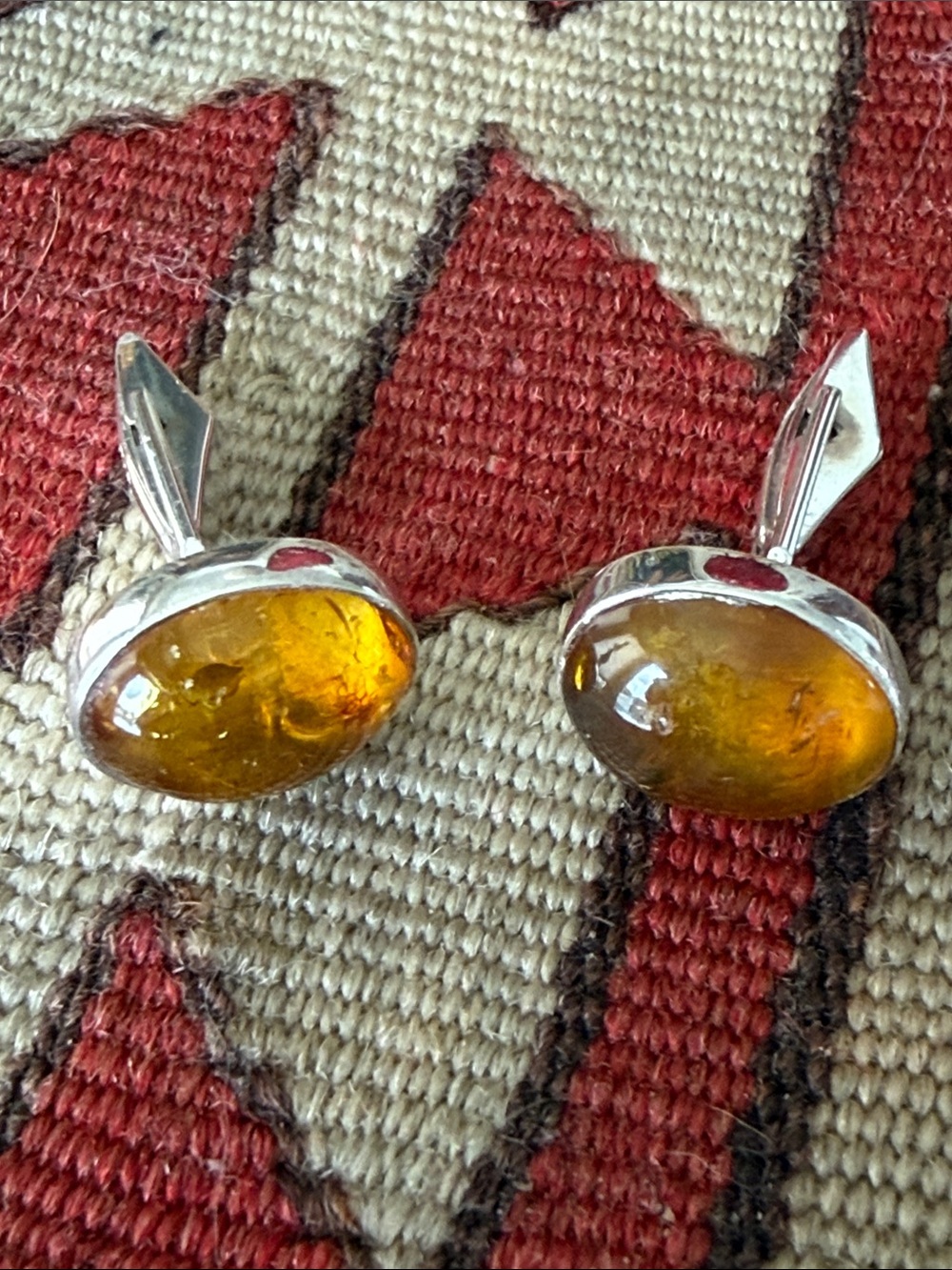 Vintage amber/sterling silver cuff links
